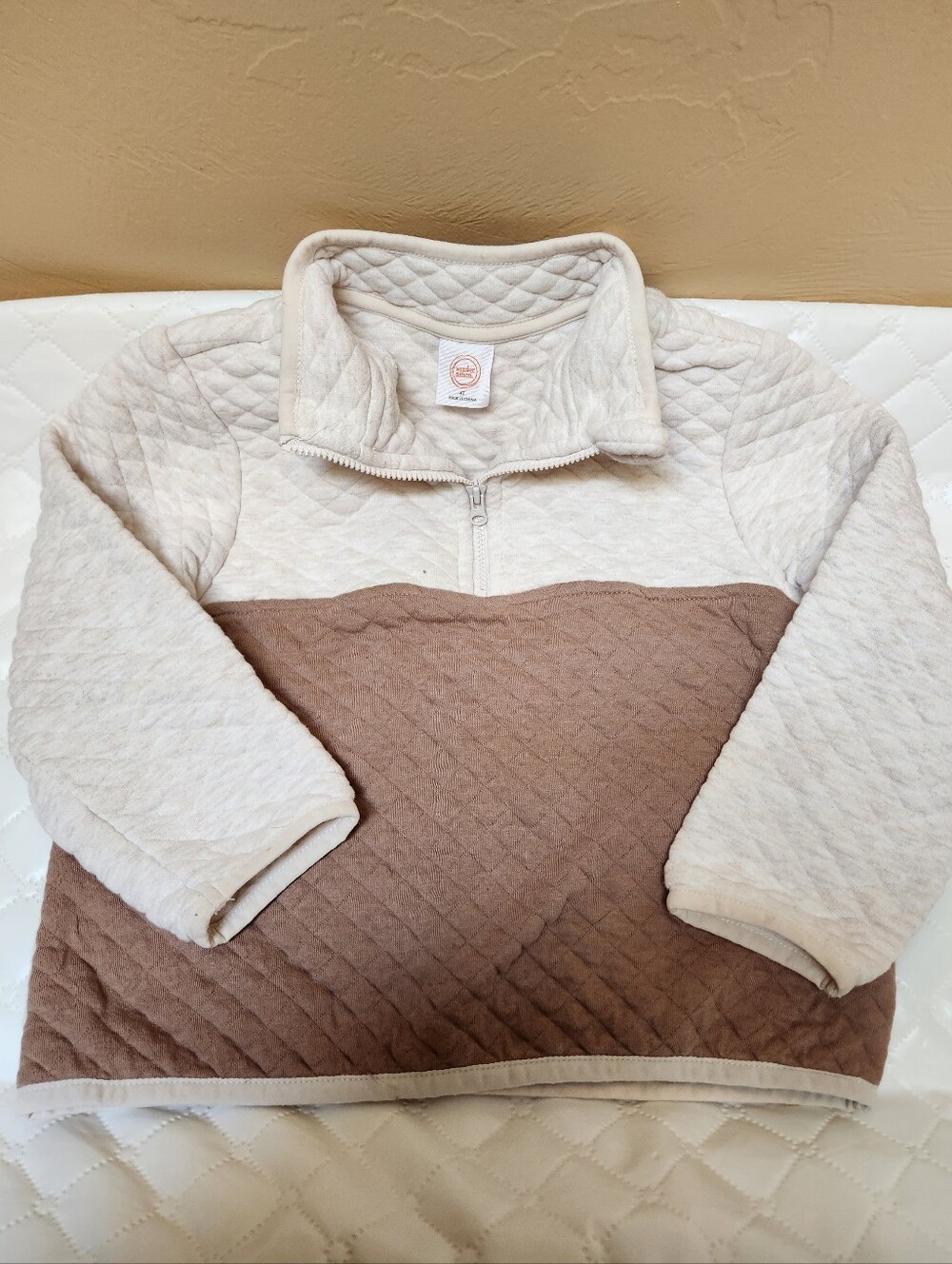 wonder nation Toddler Half-Zip Quilted Pullover - Cream & Brown